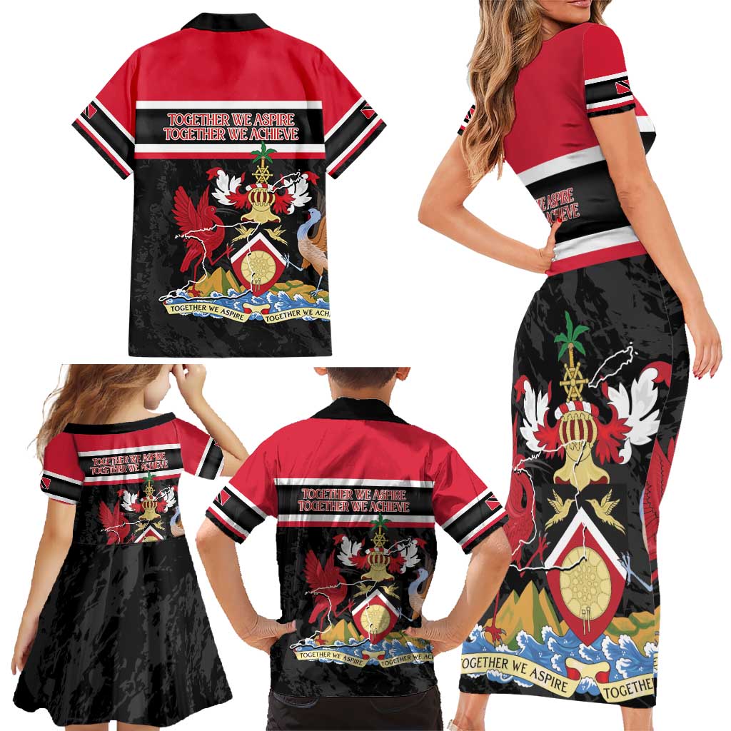 Trinidad and Tobago Family Matching Short Sleeve Bodycon Dress and Hawaiian Shirt Together We Aspire Together We Achieve
