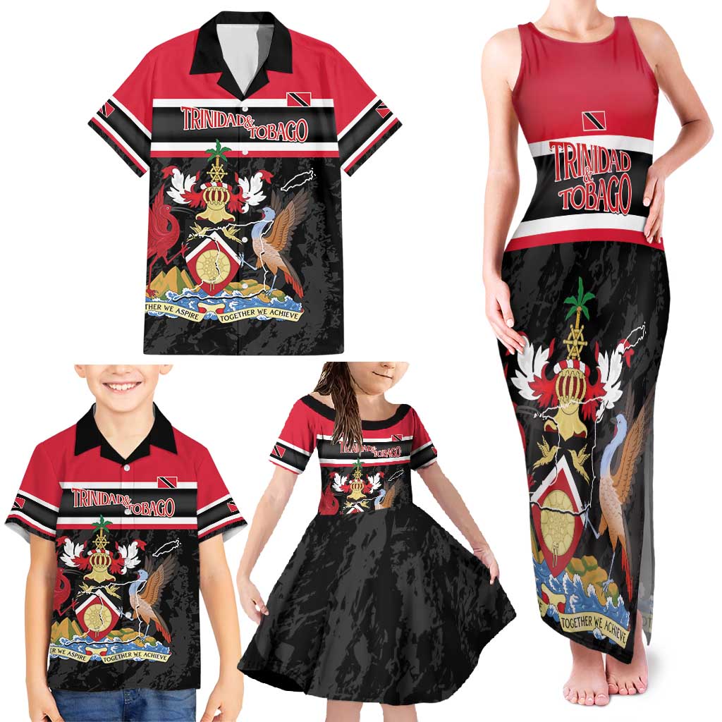 Trinidad and Tobago Family Matching Tank Maxi Dress and Hawaiian Shirt Together We Aspire Together We Achieve