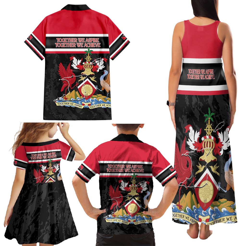 Trinidad and Tobago Family Matching Tank Maxi Dress and Hawaiian Shirt Together We Aspire Together We Achieve