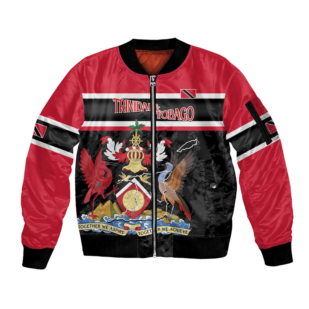 Trinidad and Tobago Sleeve Zip Bomber Jacket Together We Aspire Together We Achieve