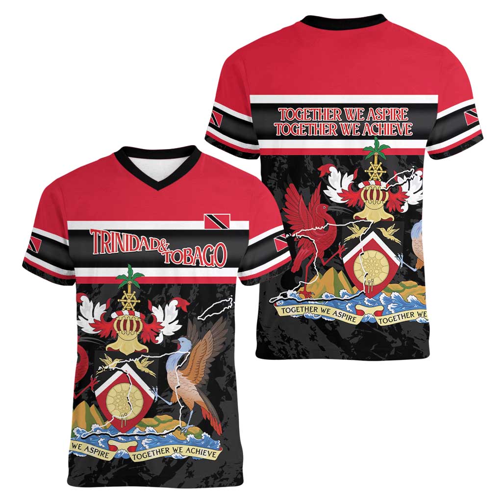 Trinidad and Tobago Women V-Neck T-Shirt Together We Aspire Together We Achieve