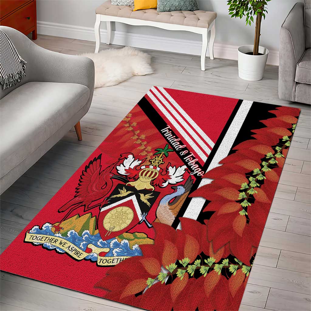 Trinidad and Tobago Area Rug Coat Of Arms With Chaconia Flower