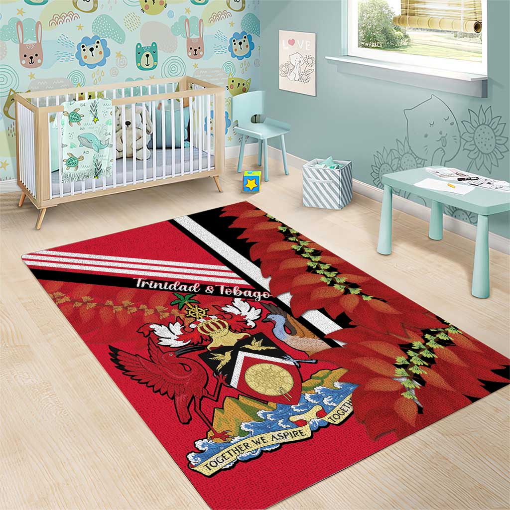 Trinidad and Tobago Area Rug Coat Of Arms With Chaconia Flower