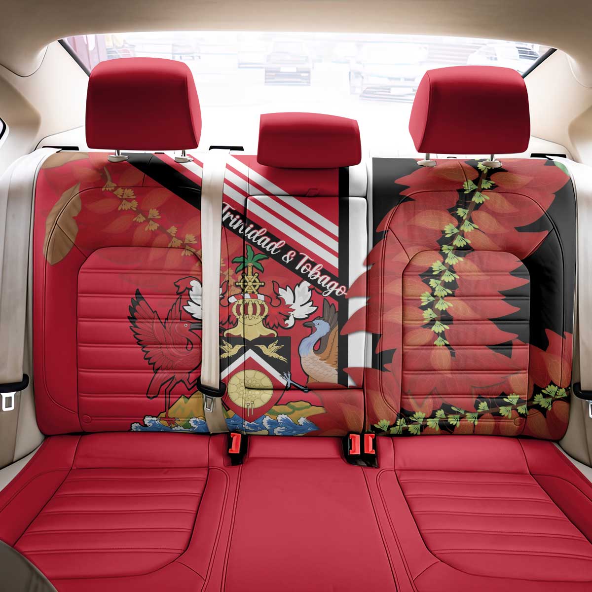 Trinidad and Tobago Back Car Seat Cover Coat Of Arms With Chaconia Flower