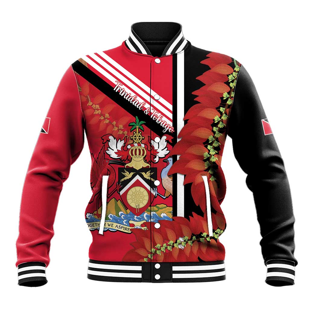 Trinidad and Tobago Baseball Jacket Coat Of Arms With Chaconia Flower