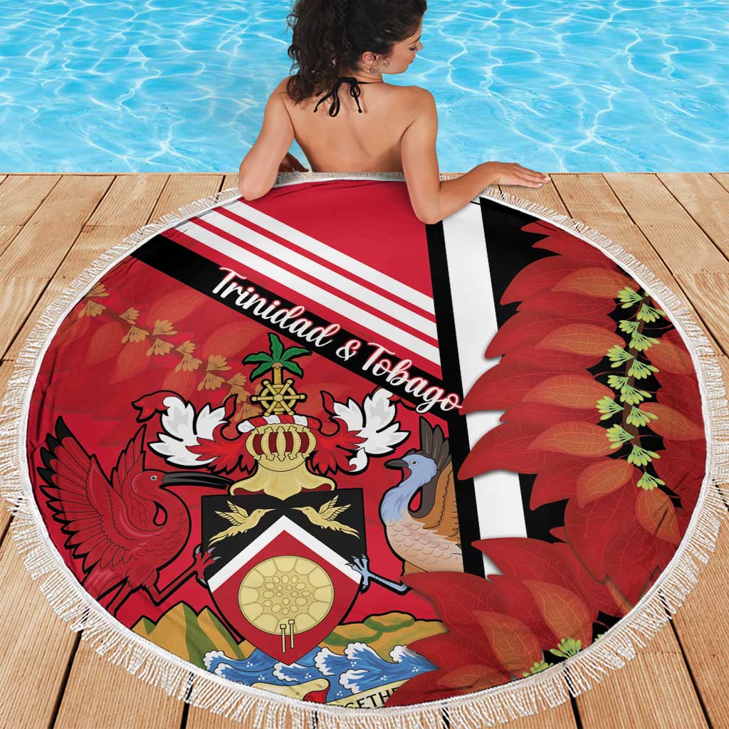 Trinidad and Tobago Beach Blanket Coat Of Arms With Chaconia Flower