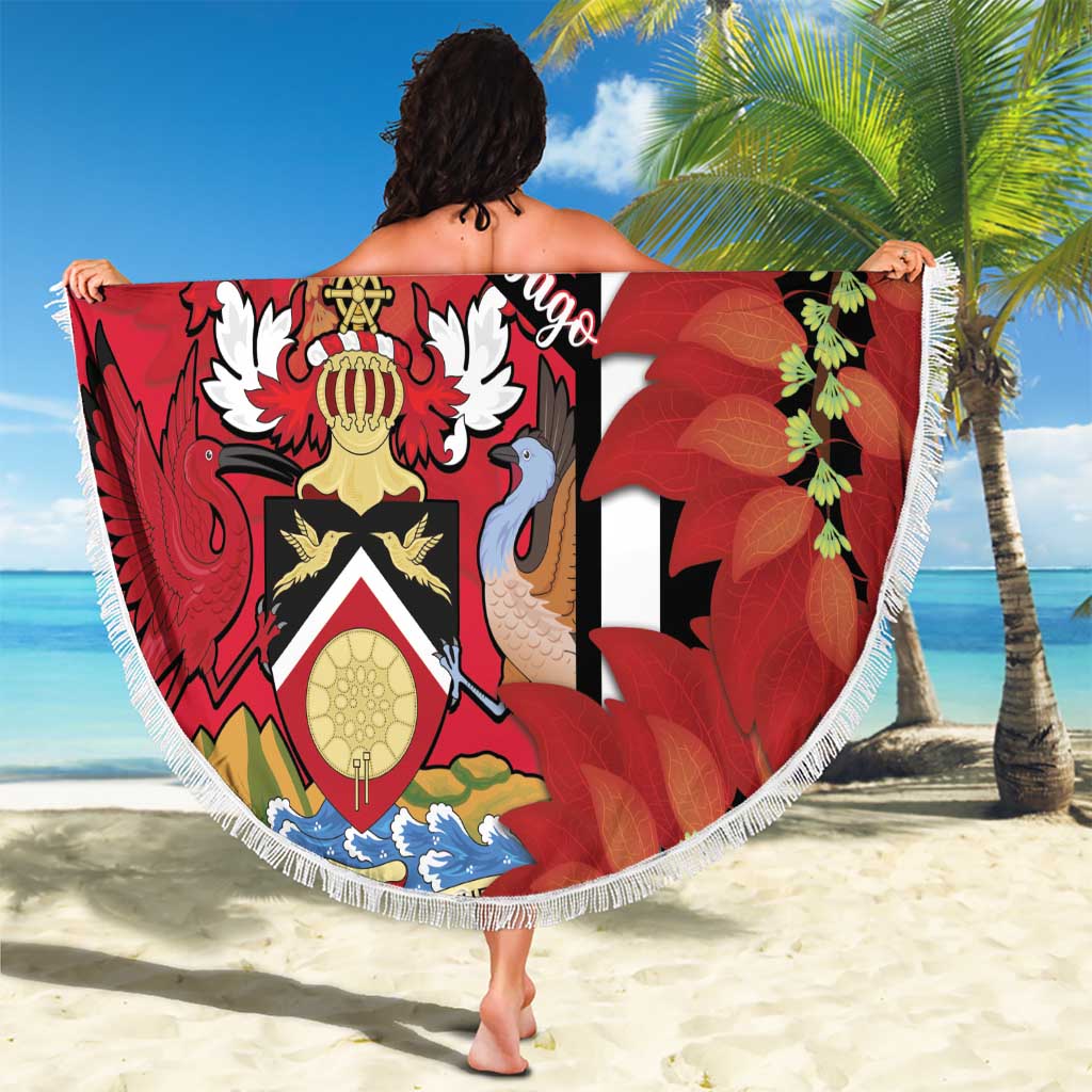 Trinidad and Tobago Beach Blanket Coat Of Arms With Chaconia Flower