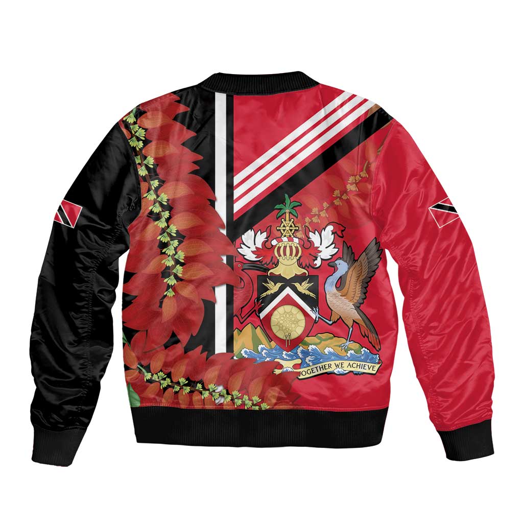 Trinidad and Tobago Bomber Jacket Coat Of Arms With Chaconia Flower
