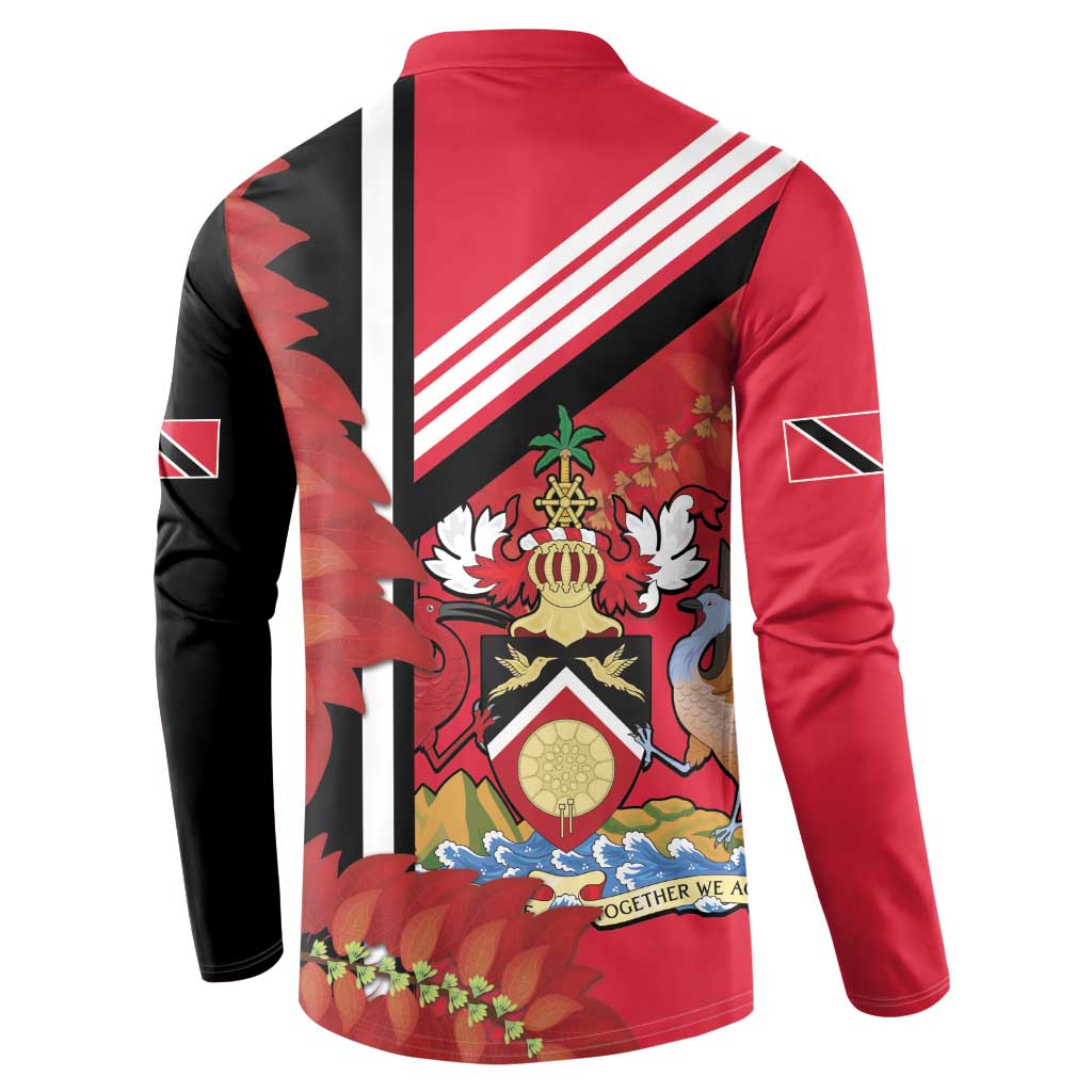 Trinidad and Tobago Button Sweatshirt Coat Of Arms With Chaconia Flower