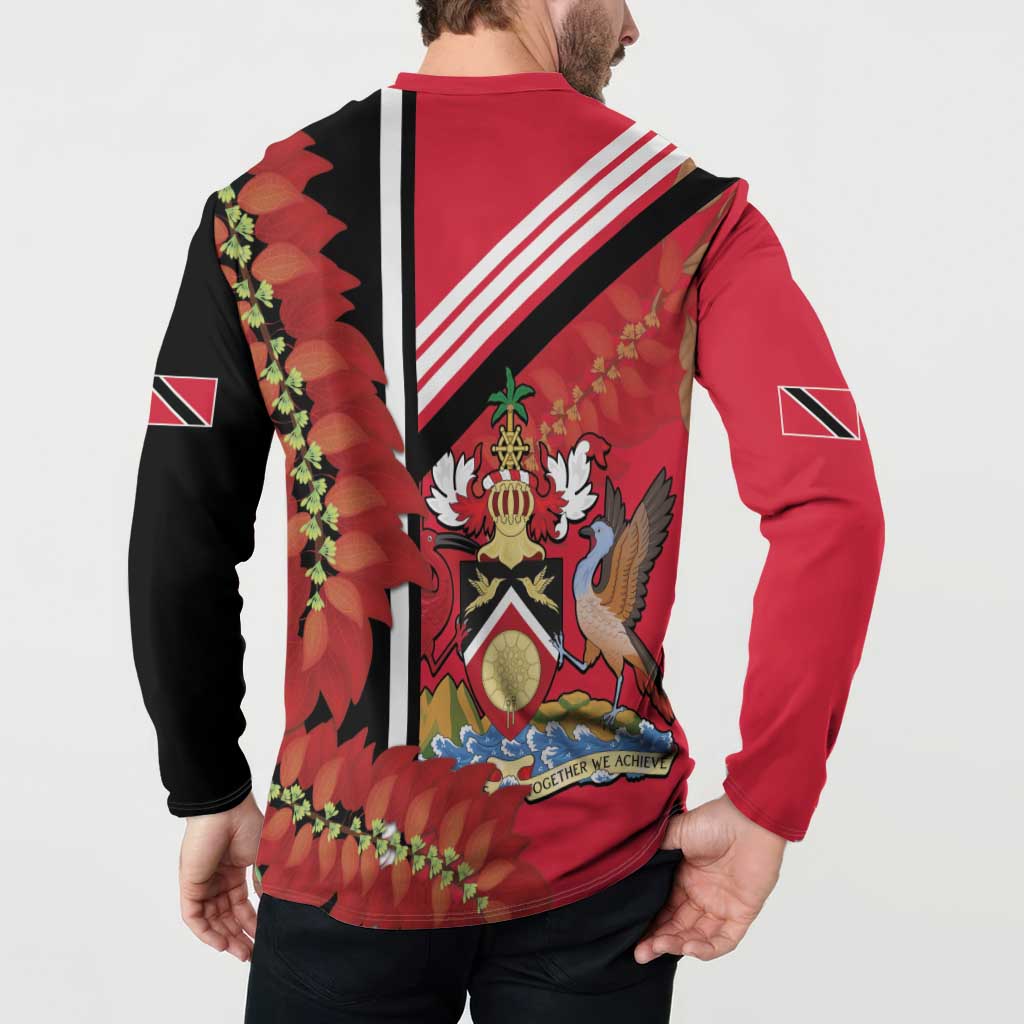 Trinidad and Tobago Button Sweatshirt Coat Of Arms With Chaconia Flower
