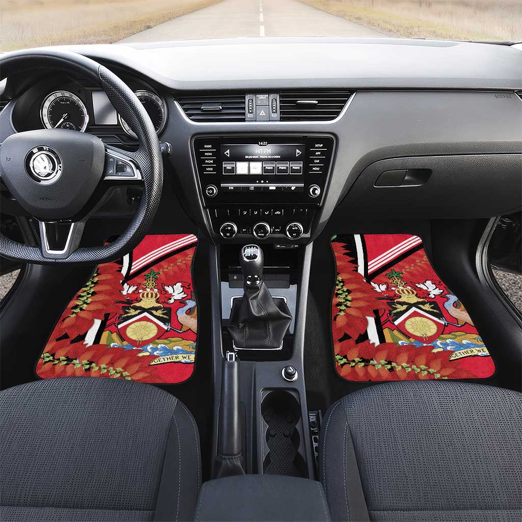 Trinidad and Tobago Car Mats Coat Of Arms With Chaconia Flower