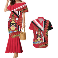 Trinidad and Tobago Couples Matching Mermaid Dress and Hawaiian Shirt Coat Of Arms With Chaconia Flower