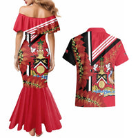 Trinidad and Tobago Couples Matching Mermaid Dress and Hawaiian Shirt Coat Of Arms With Chaconia Flower