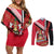 Trinidad and Tobago Couples Matching Off Shoulder Short Dress and Long Sleeve Button Shirt Coat Of Arms With Chaconia Flower