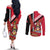 Trinidad and Tobago Couples Matching Off The Shoulder Long Sleeve Dress and Long Sleeve Button Shirt Coat Of Arms With Chaconia Flower