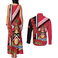 Trinidad and Tobago Couples Matching Tank Maxi Dress and Long Sleeve Button Shirt Coat Of Arms With Chaconia Flower