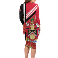 Trinidad and Tobago Family Matching Long Sleeve Bodycon Dress and Hawaiian Shirt Coat Of Arms With Chaconia Flower