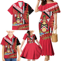 Trinidad and Tobago Family Matching Mermaid Dress and Hawaiian Shirt Coat Of Arms With Chaconia Flower