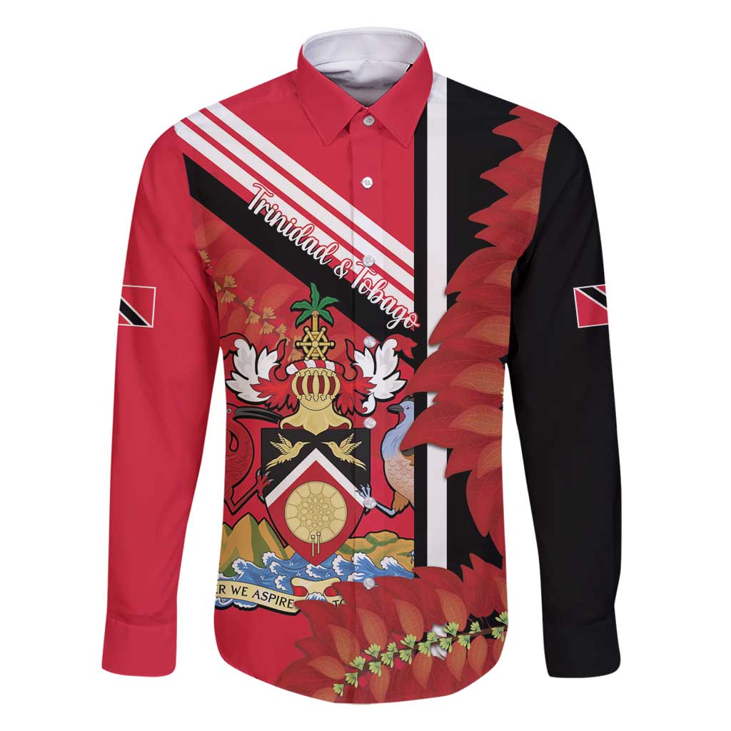 Trinidad and Tobago Family Matching Off Shoulder Maxi Dress and Hawaiian Shirt Coat Of Arms With Chaconia Flower