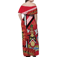 Trinidad and Tobago Family Matching Off Shoulder Maxi Dress and Hawaiian Shirt Coat Of Arms With Chaconia Flower