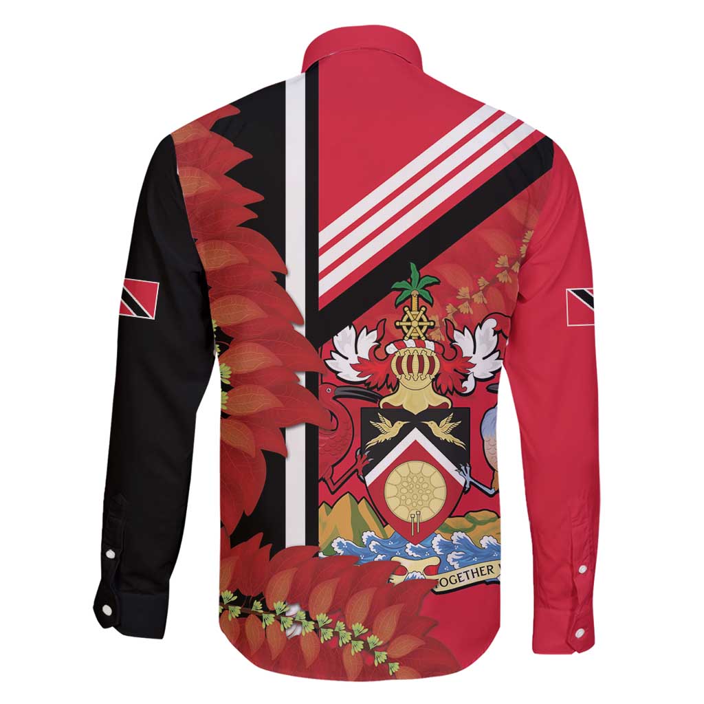 Trinidad and Tobago Family Matching Off Shoulder Short Dress and Hawaiian Shirt Coat Of Arms With Chaconia Flower
