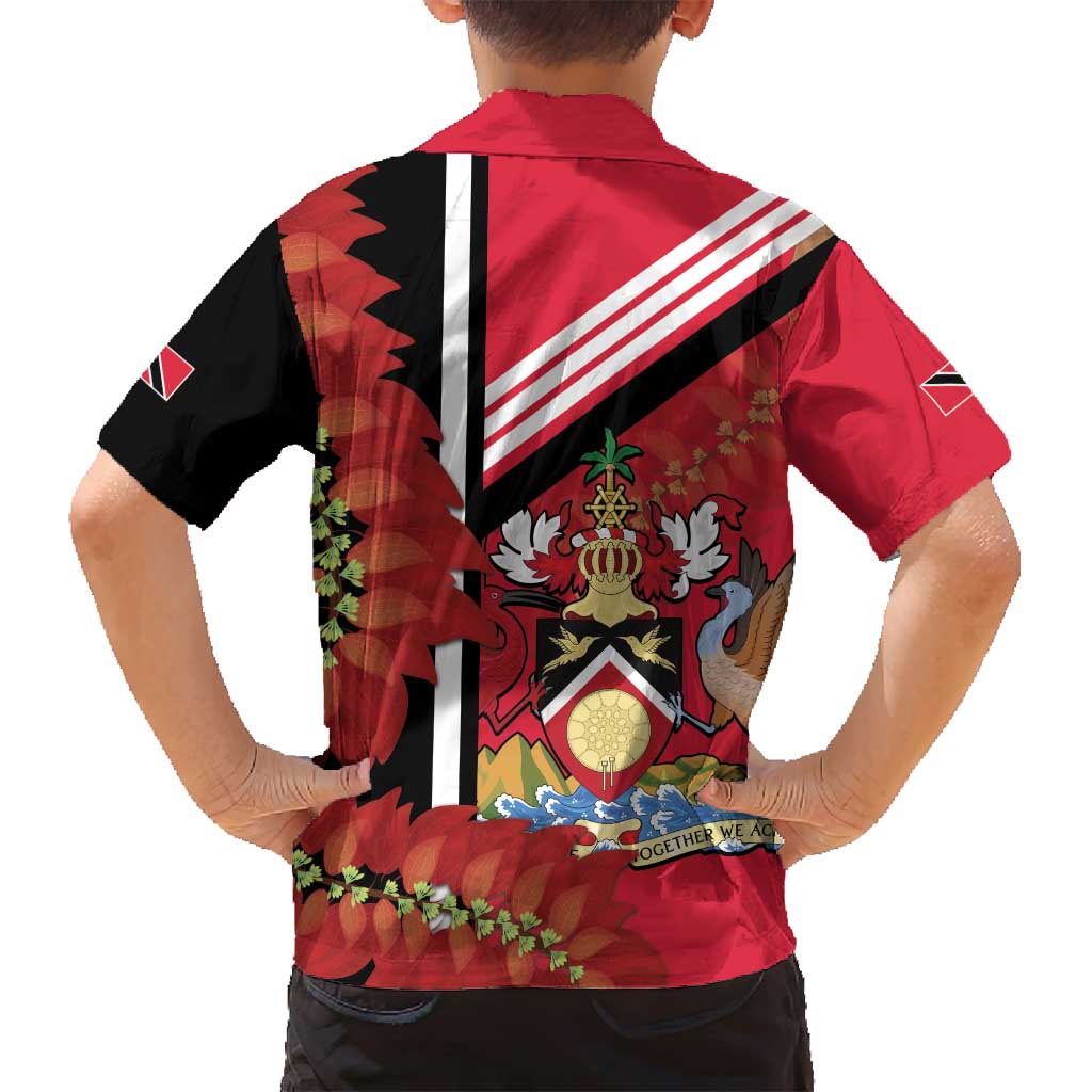 Trinidad and Tobago Family Matching Puletasi and Hawaiian Shirt Coat Of Arms With Chaconia Flower