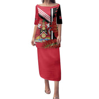 Trinidad and Tobago Family Matching Puletasi and Hawaiian Shirt Coat Of Arms With Chaconia Flower