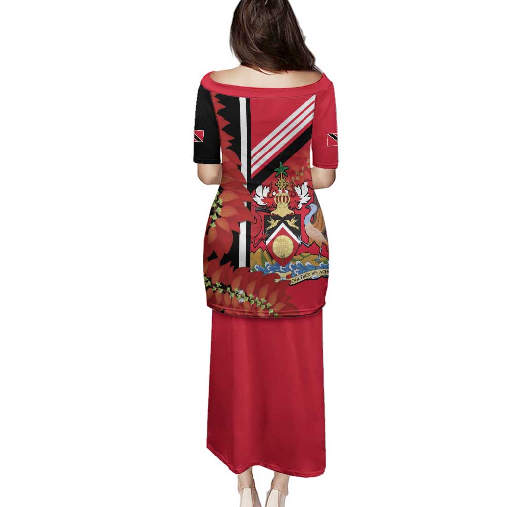 Trinidad and Tobago Family Matching Puletasi and Hawaiian Shirt Coat Of Arms With Chaconia Flower