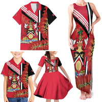 Trinidad and Tobago Family Matching Tank Maxi Dress and Hawaiian Shirt Coat Of Arms With Chaconia Flower