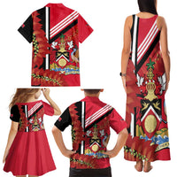 Trinidad and Tobago Family Matching Tank Maxi Dress and Hawaiian Shirt Coat Of Arms With Chaconia Flower