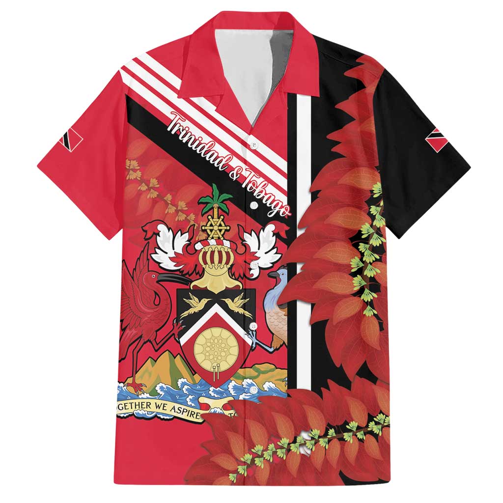 Trinidad and Tobago Hawaiian Shirt Coat Of Arms With Chaconia Flower