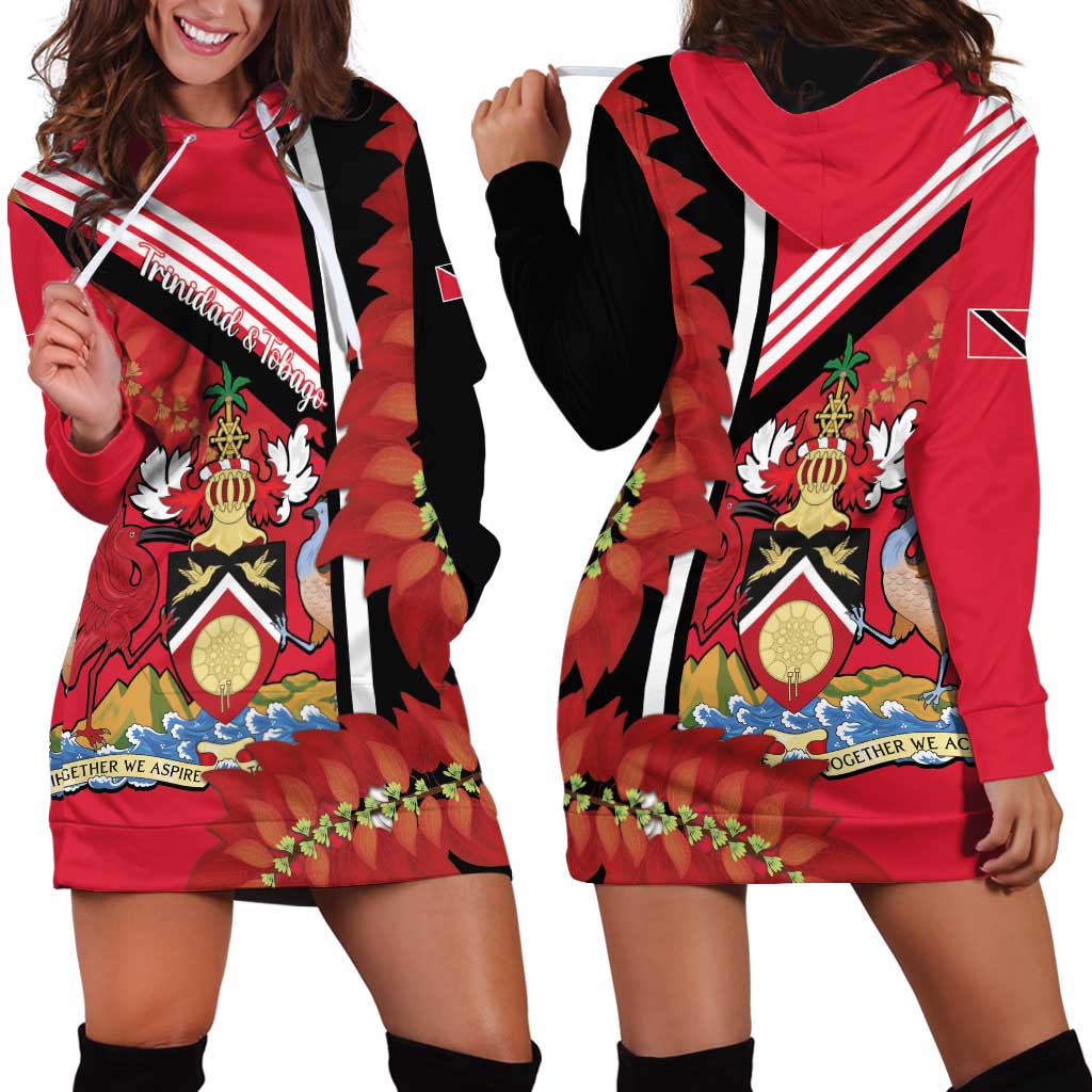 Trinidad and Tobago Hoodie Dress Coat Of Arms With Chaconia Flower