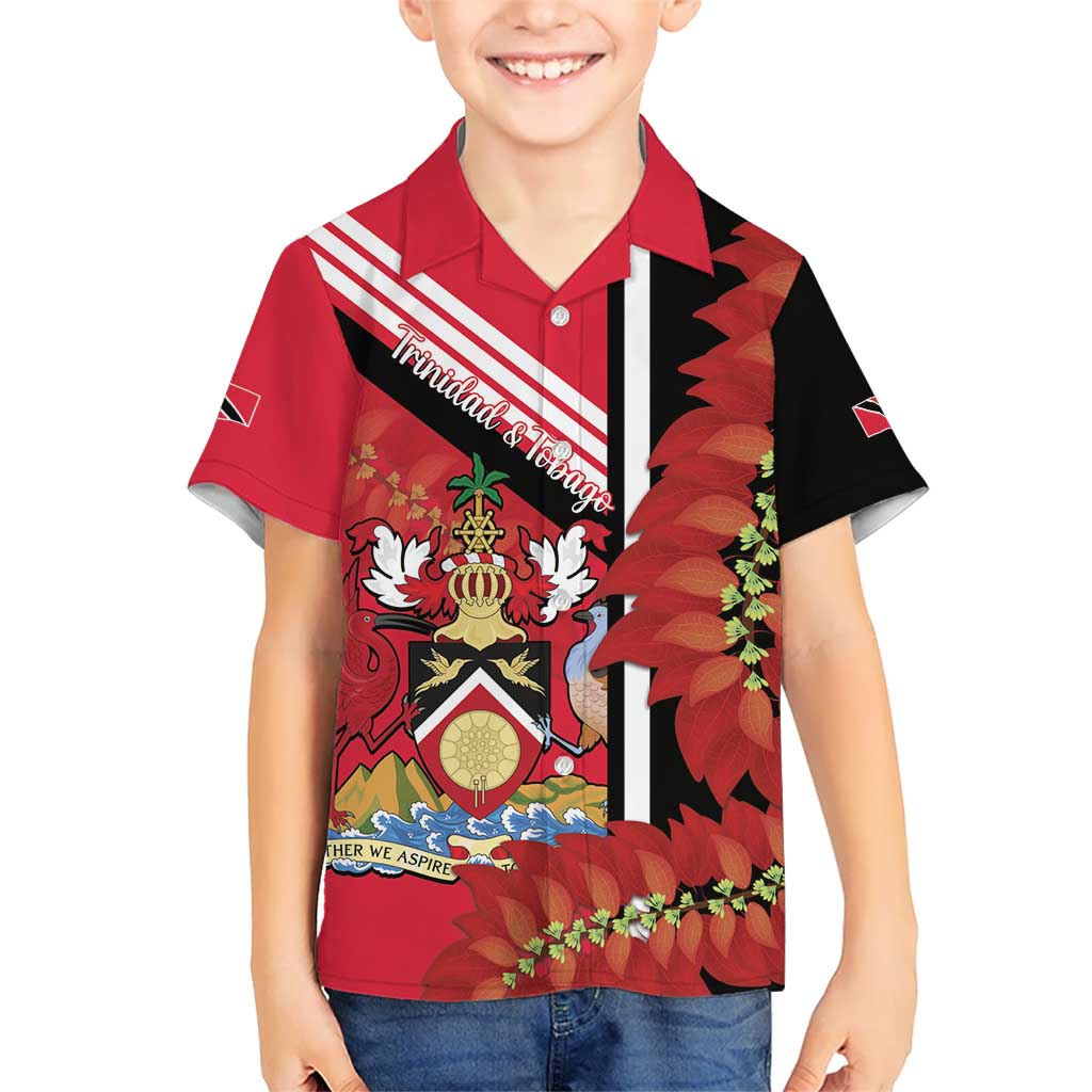 Trinidad and Tobago Kid Hawaiian Shirt Coat Of Arms With Chaconia Flower