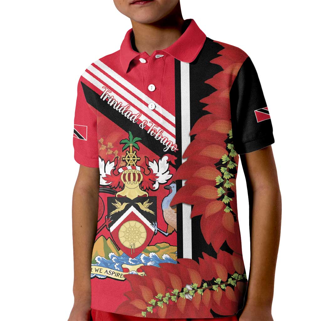 Trinidad and Tobago Kid Polo Shirt Coat Of Arms With Chaconia Flower
