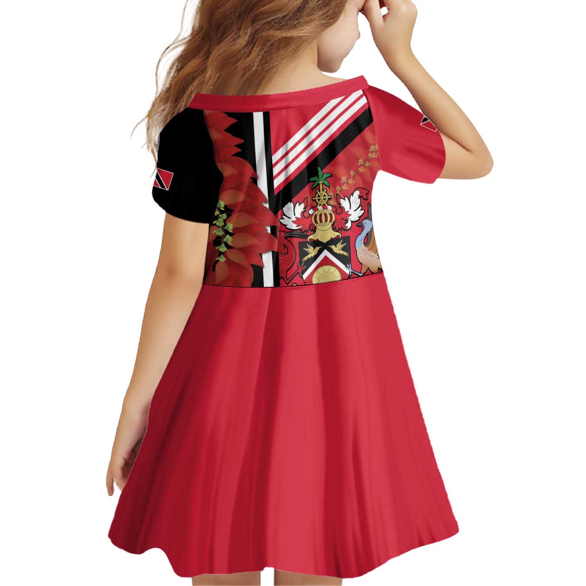 Trinidad and Tobago Kid Short Sleeve Dress Coat Of Arms With Chaconia Flower
