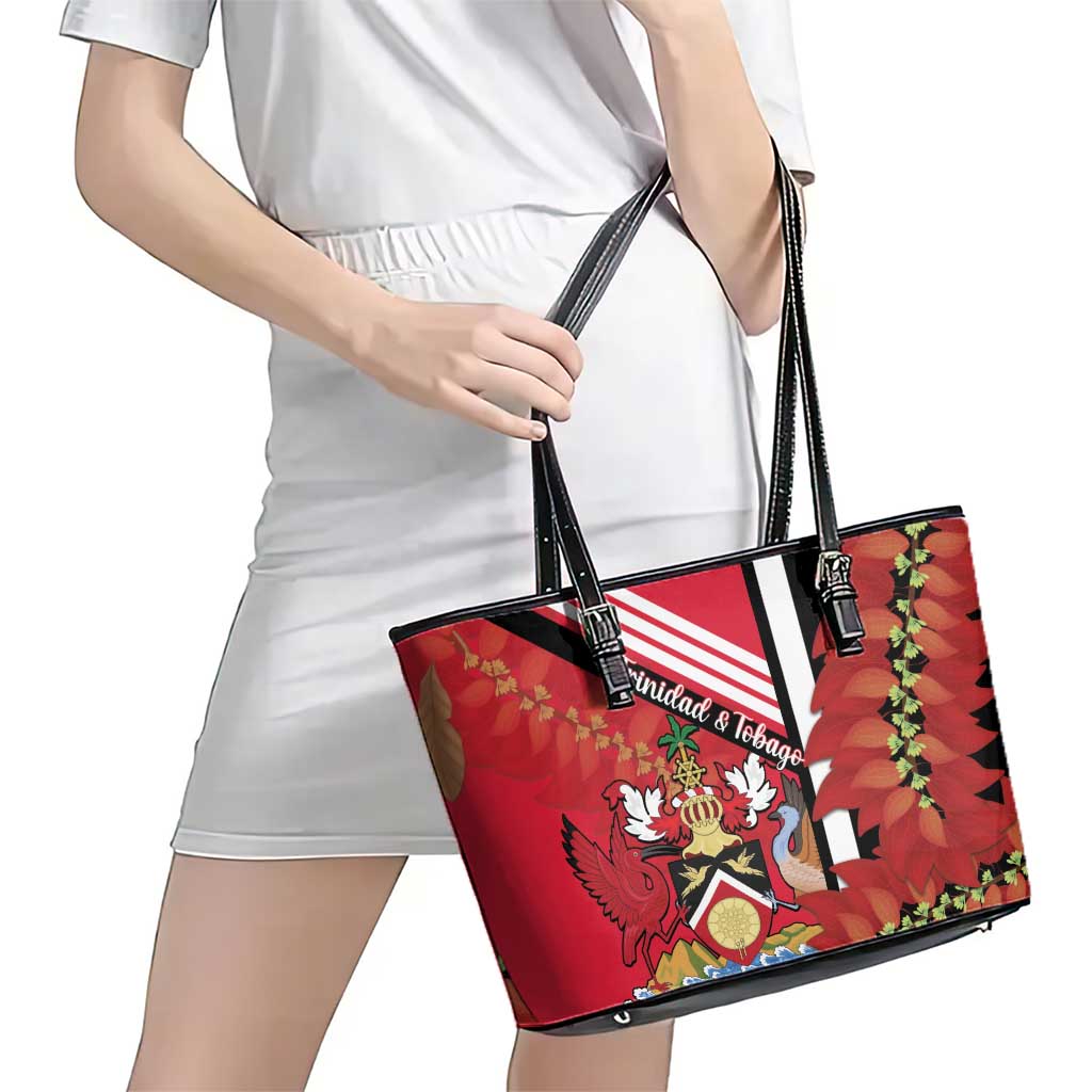 Trinidad and Tobago Leather Tote Bag Coat Of Arms With Chaconia Flower