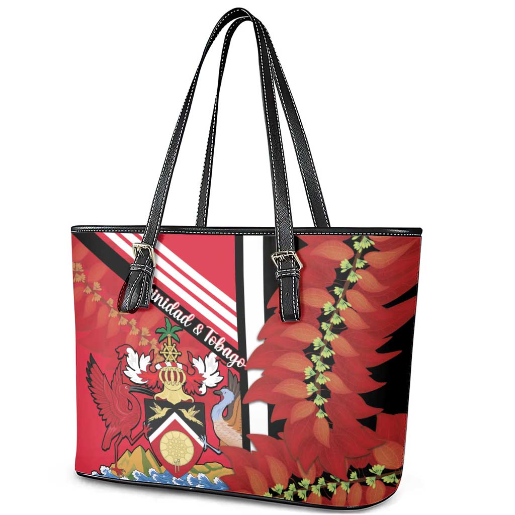 Trinidad and Tobago Leather Tote Bag Coat Of Arms With Chaconia Flower