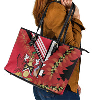 Trinidad and Tobago Leather Tote Bag Coat Of Arms With Chaconia Flower