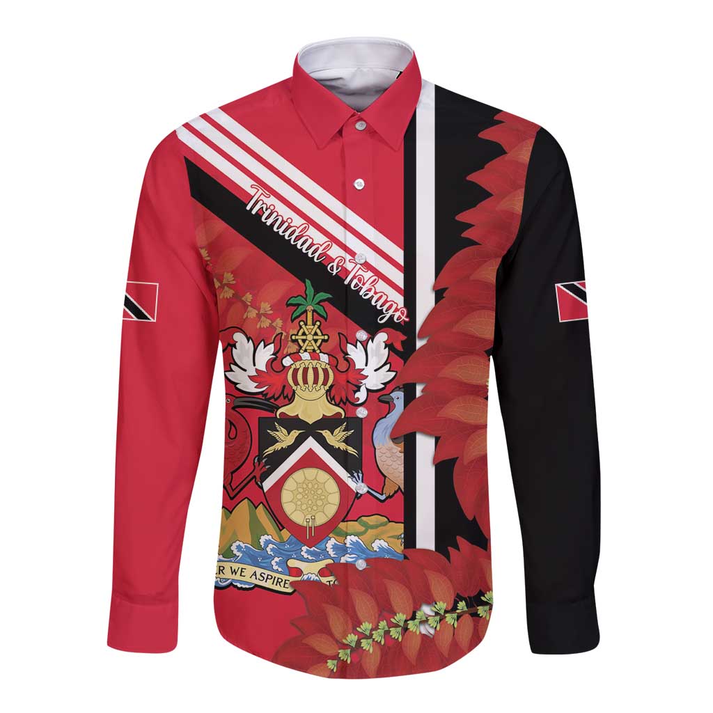 Trinidad and Tobago Long Sleeve Button Shirt Coat Of Arms With Chaconia Flower