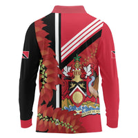 Trinidad and Tobago Long Sleeve Polo Shirt Coat Of Arms With Chaconia Flower