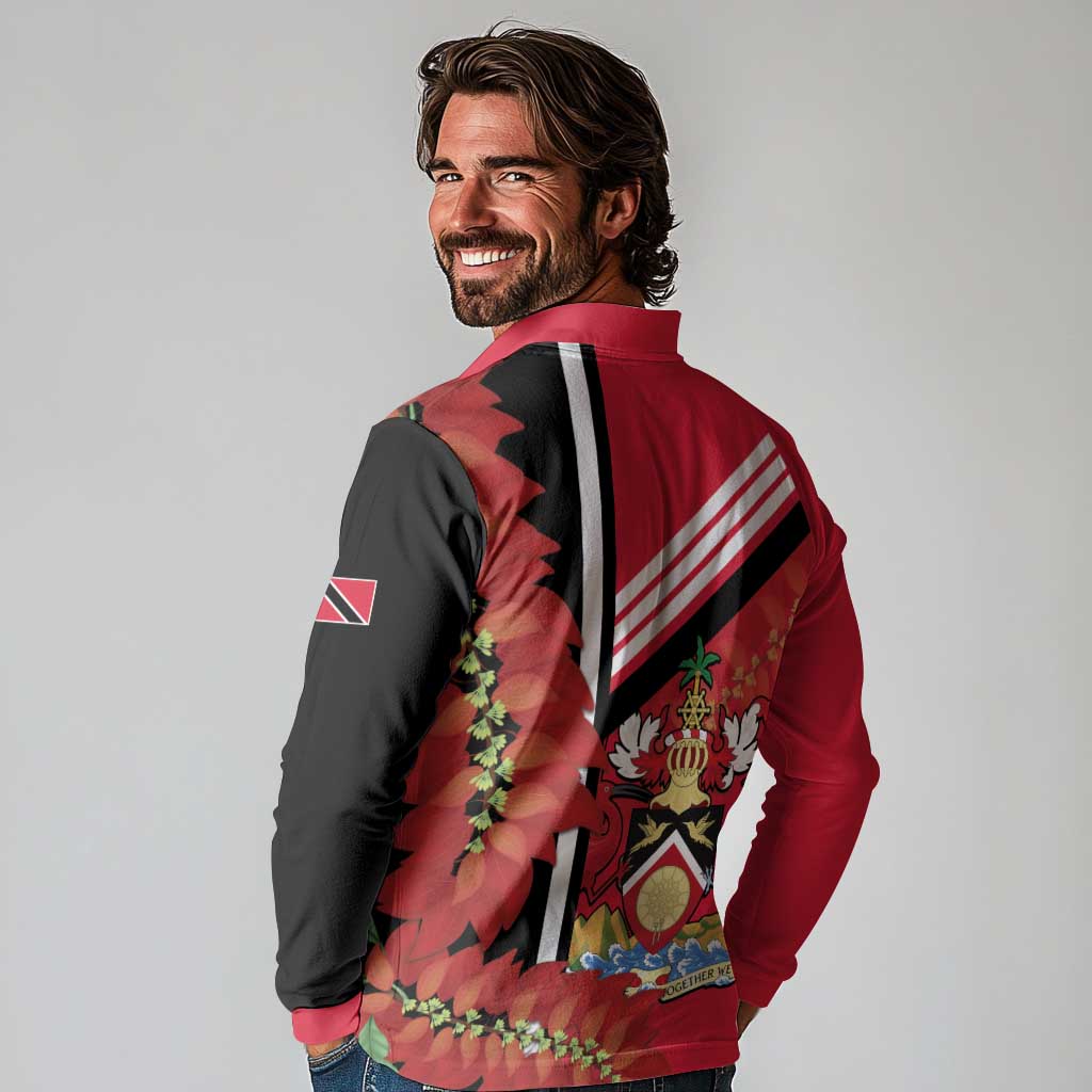Trinidad and Tobago Long Sleeve Polo Shirt Coat Of Arms With Chaconia Flower