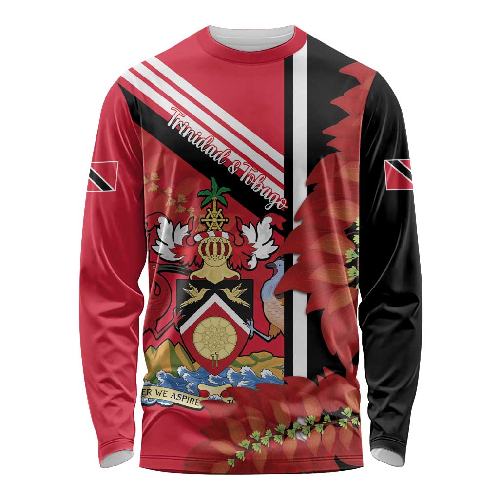 Trinidad and Tobago Long Sleeve Shirt Coat Of Arms With Chaconia Flower