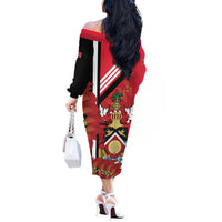Trinidad and Tobago Off The Shoulder Long Sleeve Dress Coat Of Arms With Chaconia Flower