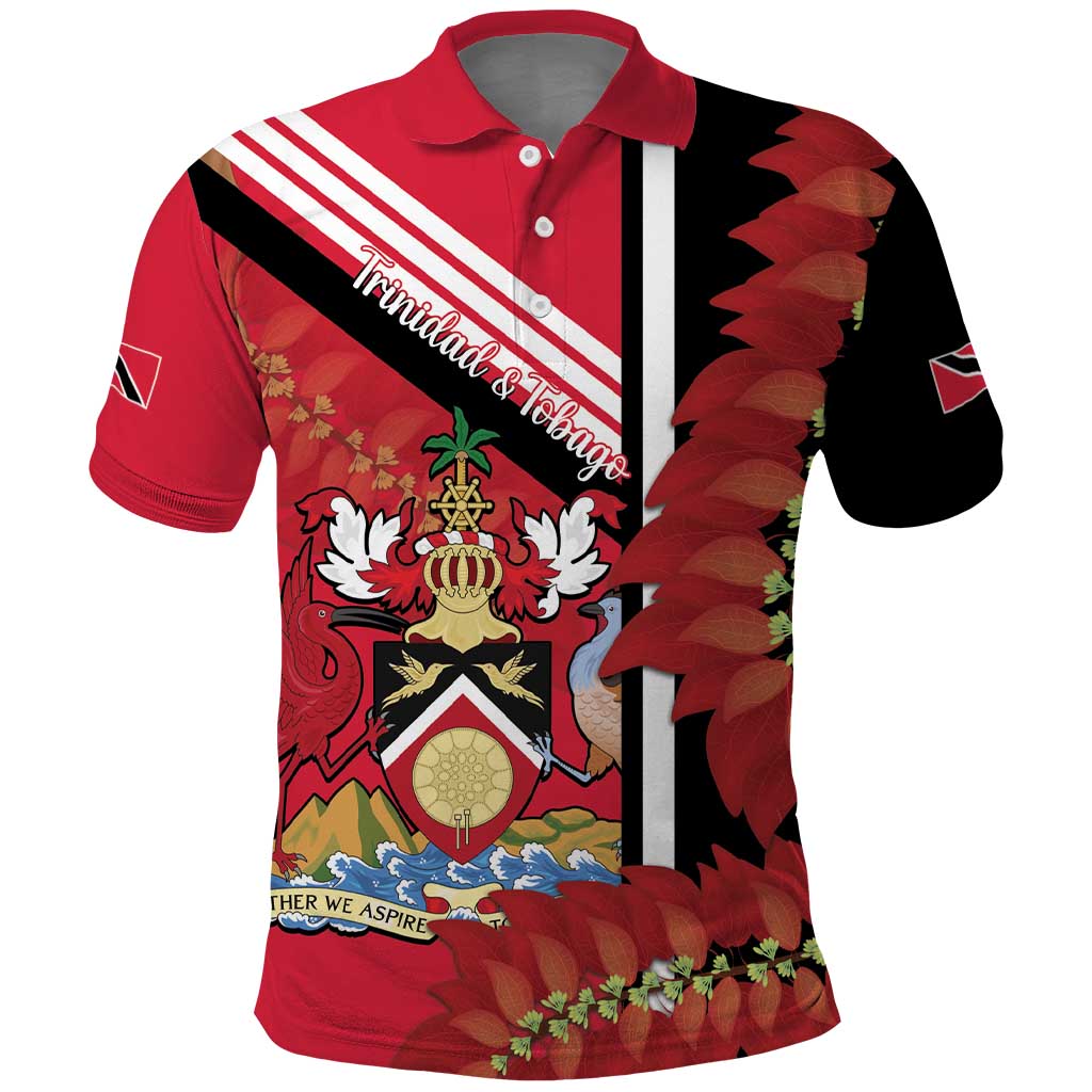 Trinidad and Tobago Polo Shirt Coat Of Arms With Chaconia Flower