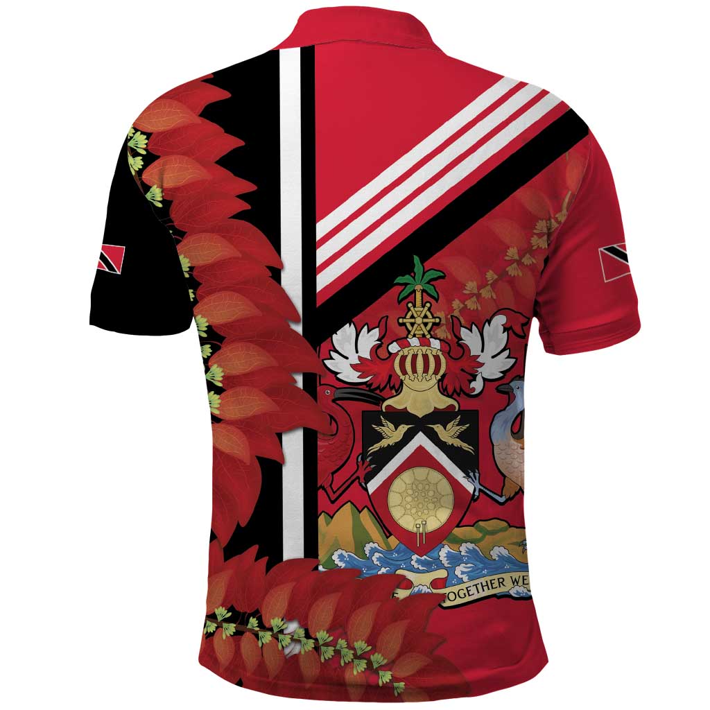 Trinidad and Tobago Polo Shirt Coat Of Arms With Chaconia Flower