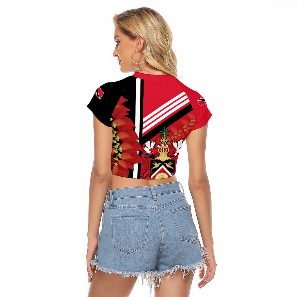 Trinidad and Tobago Raglan Cropped T Shirt Coat Of Arms With Chaconia Flower