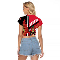 Trinidad and Tobago Raglan Cropped T Shirt Coat Of Arms With Chaconia Flower