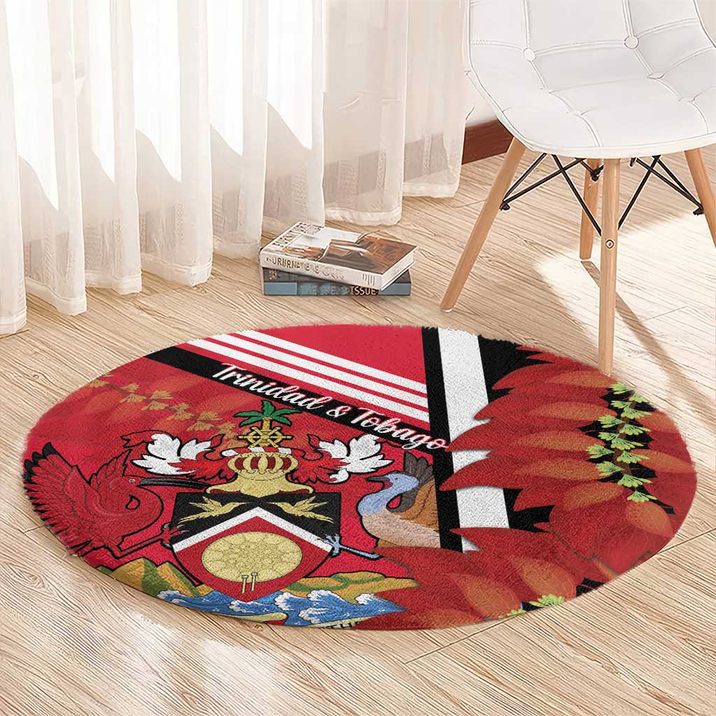 Trinidad and Tobago Round Carpet Coat Of Arms With Chaconia Flower