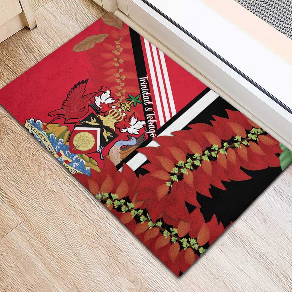 Trinidad and Tobago Rubber Doormat Coat Of Arms With Chaconia Flower