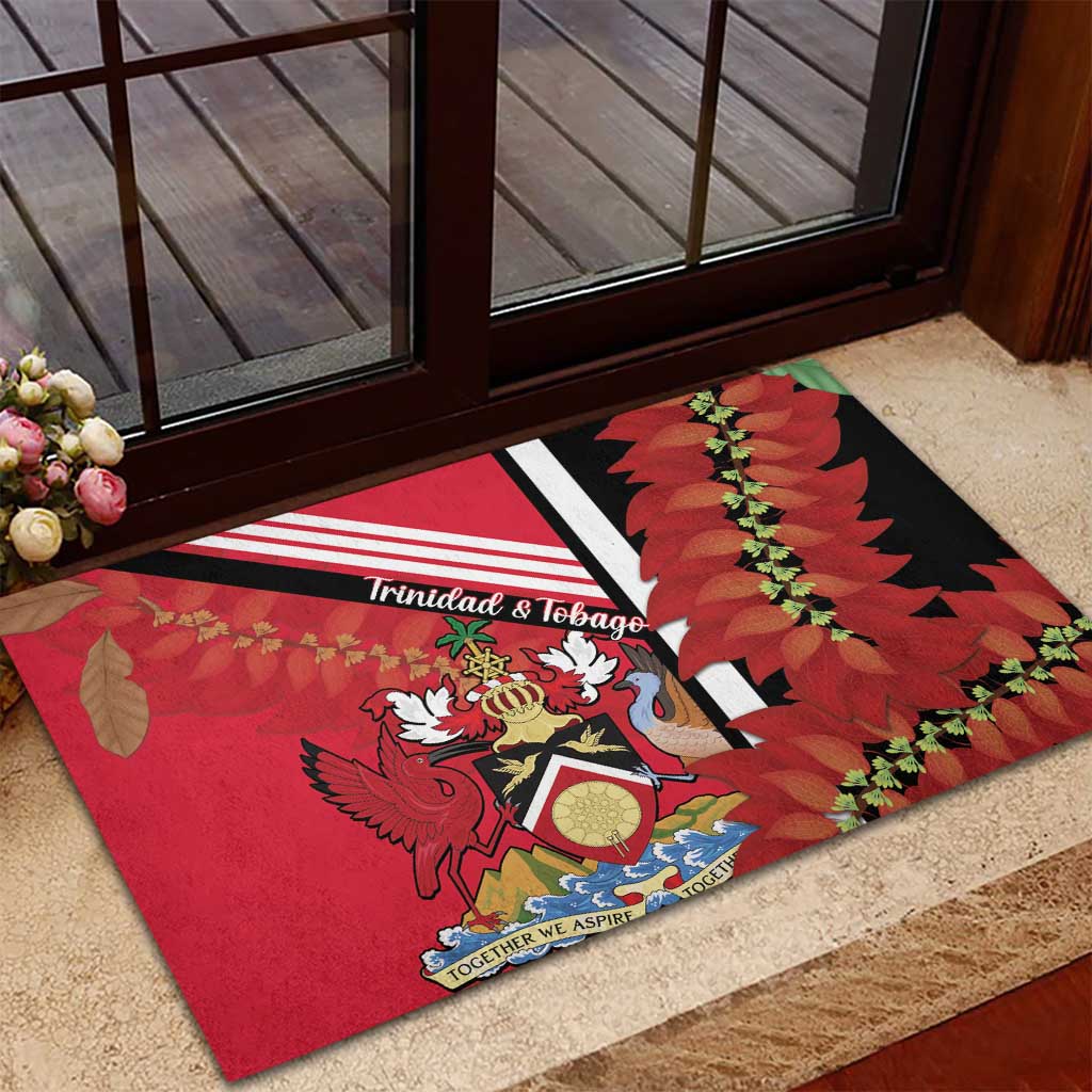 Trinidad and Tobago Rubber Doormat Coat Of Arms With Chaconia Flower